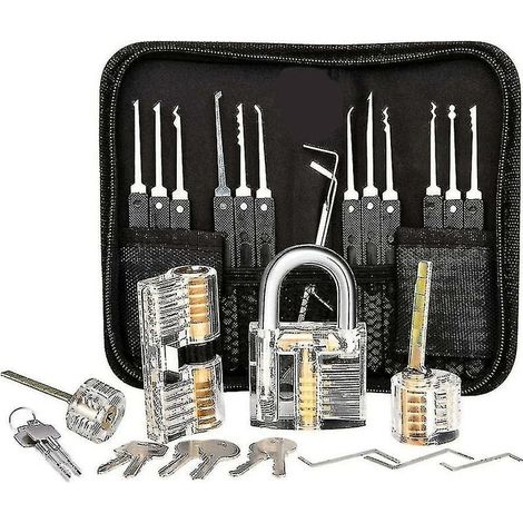 Kit de ganzúas de 25 piezas - Herramienta práctica + 3 cerraduras transparentes - Aprendizaje y reparación - Uso profesional y para bricolaje (1/3)