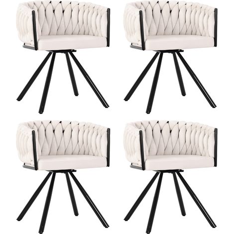 Lot de 4 chaises de salle à manger en velours beige avec piétement métallique à 4 pieds (1/5)