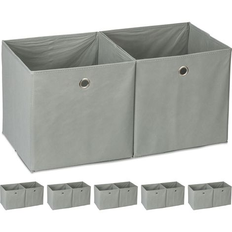 12 Cajas de almacenaje, Cuadradas, Cajas textiles, 30 x 30 x 30 cm, Cubos almacenaje para estanterías, Tela, Gris