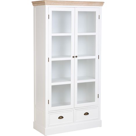 Vitrina de madera blanca con 2 puertas y 2 cajones 94x41x180.5h cm (1/5)