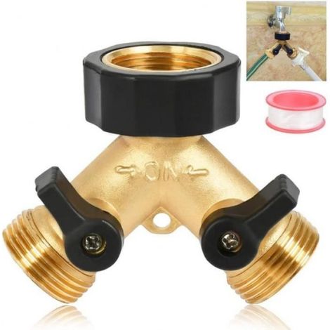 1 Distributeur de tuyaux, 2 voies, laiton, connexion 3/4 pouces, entrée unique, sorties doubles, jardin et maison (1/4)