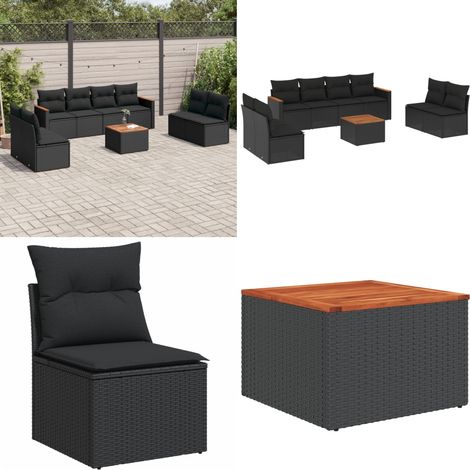 9-tlg. Garten-Sofagarnitur mit Kissen Schwarz Poly Rattan - Gartenmöbel Set - Outdoor Lounge - Rattan Gartenmöbel - Gartenlounge - Balkonmöbel - Home & Living (1/5)