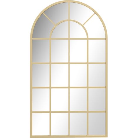 Miroir verrière arche style industriel fenêtre arcade métal 110 x 65 cm doré