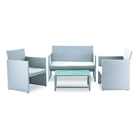 Set Polyrattan Bianco Divano 2 Sedie Tavolo Esterno Giardino Rattan Sintetico (1/4)