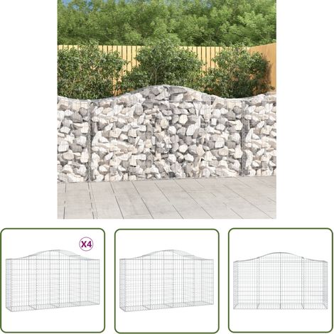 The Living Store Gabionen mit Hochbogen 4 Stk. 200x50x100/120cm Verzinktes Eisen - Gartendeko - Gabionen - Gabionenwände - Gartenzubehör - Eisenmöbel (1/5)