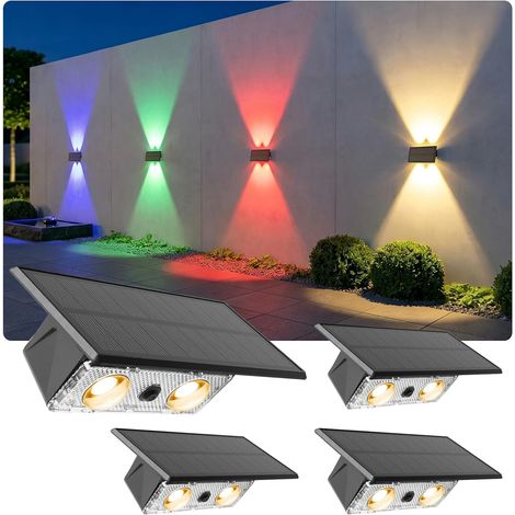 4 Lampes Solaires Murales Extérieures RGB Up Down IP65 Sans Fil Éclairage mural haut et bas pour une ambiance moderne, adapté au jardin, piscine, terrasse et événements (1/5)