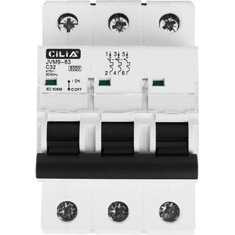 Disjoncteur Magnétothermique Tripolaire CILIA (3P) 400V Triphasé  Courbe C, 6kA  Disjoncteur Modulaire 3 Modules pour Tableau Électrique et Rail DIN, 32A (1/5)