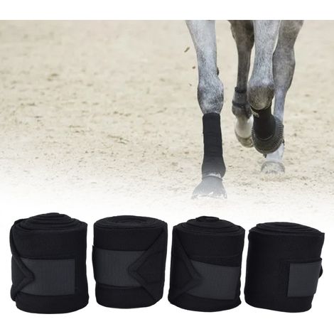 4 pièces/vente de bandes de jambe pour chevaux, bandages pour jambes de chevaux, bandes de jambe pour chevaux en polaire épaisse avec fermetures Velcro, noires. (1/5)