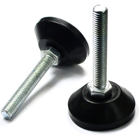 Pied vérin réglable fileté – Base plastique noire diamètre 40 mm – Tige filetée acier zingué M8 longueur 50 mm – Pour meubles bancals – Ajile