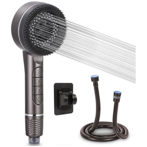 Pommeau de douche avec filtre, flexible en acier inoxydable de 1,5 m, 3 jets d'eau, support inclus, pommeau de douche haute pression à économie d'eau (1/5)