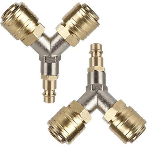 Raccordo rapido per aria, 2 pezzi, raccordo pneumatico NW 7,2 1/4 AG, interruttore per aria compressa con due raccordi, distributore di aria compressa in ottone (1/4)