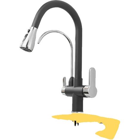 Rubinetto da cucina, doppia maniglia, beccuccio girevole a 360 gradi, cromato nero A (1/2)