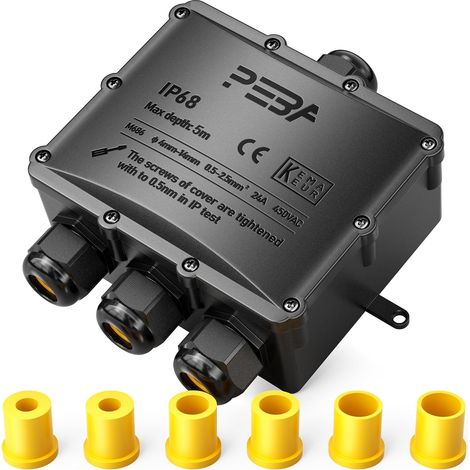 Boîte dérivation étanche extérieur IP68, Connecteur étanche à 4 Voies pour câble de 4-14 mm de diamètre, Boîtes de jonction extérieur pour jardin et câble souterrain, Noir (1/5)