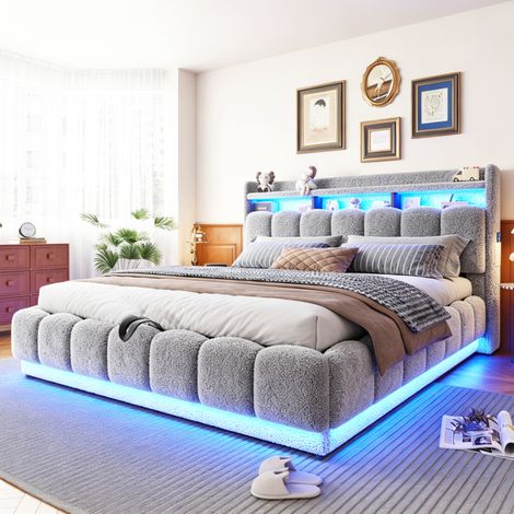 Polsterbett 180x200 mit Stauraum, LED, USB, Metall, grau HAVRYA (1/5)