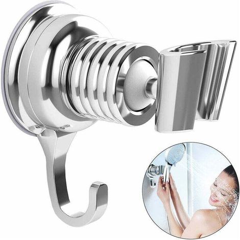 Replacement Chrome Shower Holder, 360° Adjustable Shower Head Holder, Chrome Wall Mount, Removable Adjustable Suction Cup Shower Bracket, Chrome Wall Mount for Universal Shower Head, Silver (1/5)