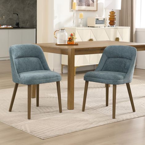 Wahson Lot de 2 Chaises de Salle à Manger Rétro, Chaises de Cuisine Rembourrées en Chenille avec Pieds en Bois pour Salle à Manger/Salon, Bleu