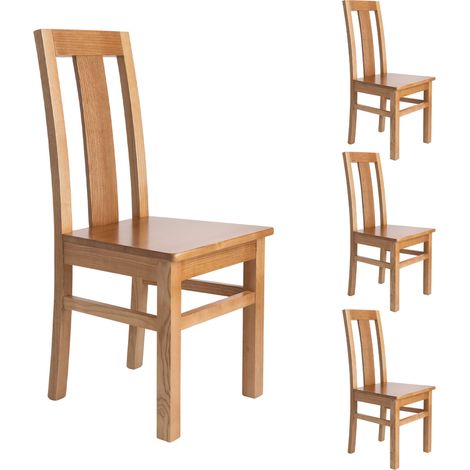 Lot de 4 chaises en hêtre chêne clair assise bois - MARTHA