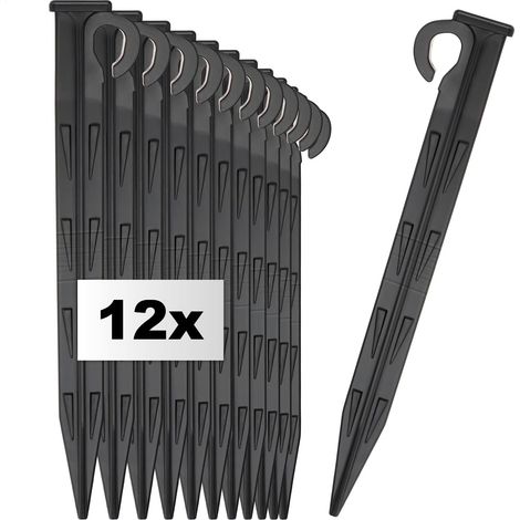 12 - Piquet De Sol - Ancrage Jardin - Fixation Tente Et Fil Périmétrique Robot Tondeuse - Extérieur Camping Plage - Noir - 22x3,5x2,5cm (1/5)