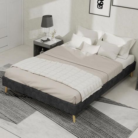Lit - KOMHTOM - Moderne minimaliste - 140 x 200 cm - Velours hollandais - Sommier bas (sans tête ni matelas) (1/5)