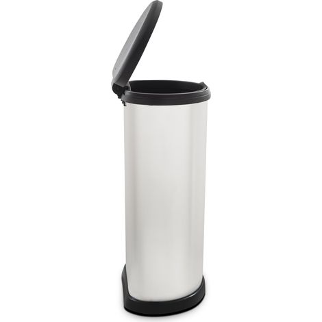 Curver 40 L Metal Effect Plastic One Touch Deco Bin, Silver