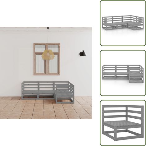 4-tlg. Garten-Lounge-Set Grau Massivholz Kiefer - Gartenloungeset - Kiefernholzmöbel - Gartenmöbel Grau - Loungemöbel Außen - Gartensitzgarnitur