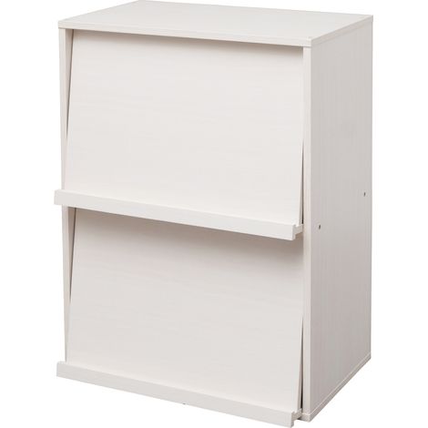 Iris Ohyama, Möbel, Bücherregal, Aufbewahrungsregal, 2 Klapptüren, Design, Modern, Vielseitig verwendbar, Büro, Schlafzimmer, Wohnzimmer - Flap Rack CHR-2 - Eiche weiß