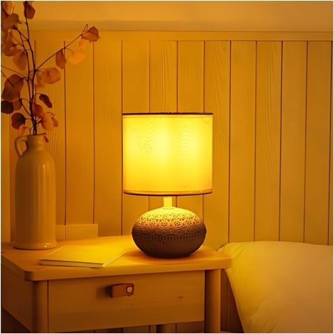 Lampe décorative céramique blanc vieilli motif dentelle, douille E14, éclairage doux et chaleureux pour maison (1/3)