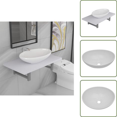 Meuble de salle de bain en deux pièces Céramique Blanc - Évier De Salle De Bain - Éviers De Salle De Bain - Étagère Murale De Salle De Bain - Étagères Murales De Salle De Bain (1/5)