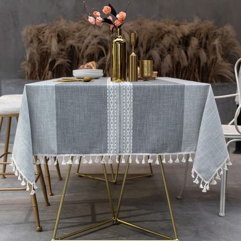 Nappe Rectangulaire Anti Tache,140x240cm Coton Lin Table Cover Cloth Cotton Tablecloth Decoration pour Maison Table de Cuisine,Gris (1/2)