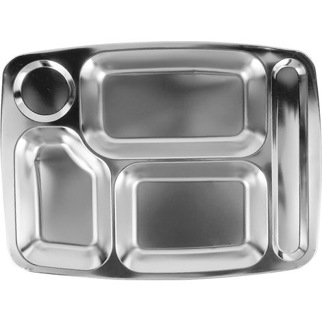 Plateau-repas compartimenté en acier inoxydable pour cantine scolaire, assiette en acier inoxydable-35.5X26.5X2CM-Silver 1 (1/3)