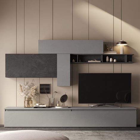 Moderne Design Wohnzimmerwand grau schwarz Regal Infinity 23 (1/2)