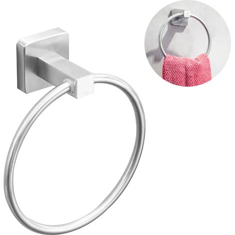Anillo de toalla de acero inoxidable para instalar con perforación Plata Base cuadrada (1/5)