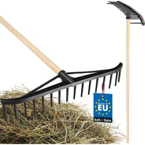 KOTARBAU® Rateau Jardin - Rateau à Feuille - Plastique - 55 cm - avec Manche en Bois 150 cm - Léger - Balai a Gazon - Ergonomique - Noir (1/5)