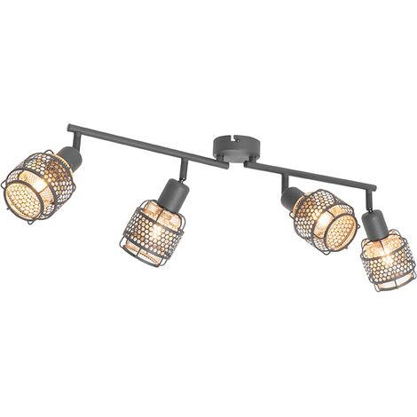 QAZQA Diseño Plafón de diseño negro con dorado 4 luces oblongo - Noud Acero Alargada Adecuado para LED Max. 4 x 25 Watt
