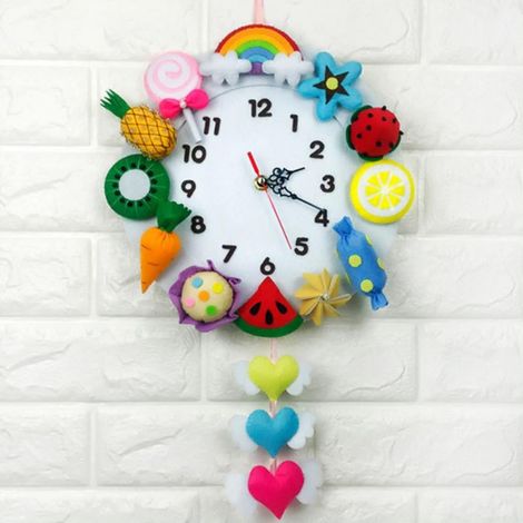 Horloge Murale En Tissu Non Tissé - DIY Marine Animal - Silencieuse À Pile - Pour Chambre D'enfant Salle De Classe Cuisine - 40 x 32 cm (1/5)