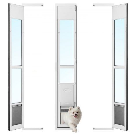 Hundeklappe für Glasschiebetüren, Hundetür Höhenverstellbar von 1927 bis 2049 mm, Rahmen aus Aluminiumlegierung mit Klappe, Abschließbar, für Mittelgroße Hunde, 180° Schwenkbare Haustiertür (1/5)