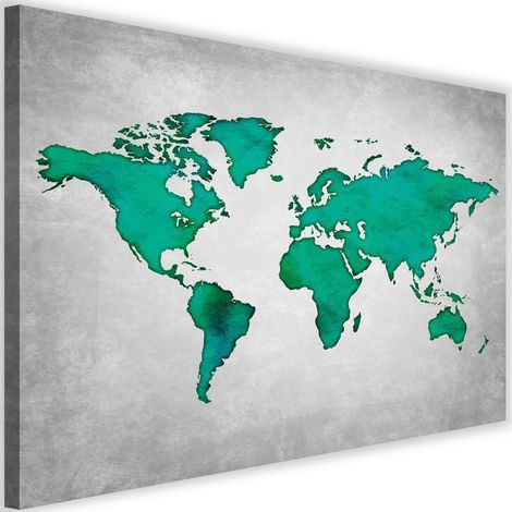 Tableau sur toile Carte du monde turquoise 60x40 (1/5)