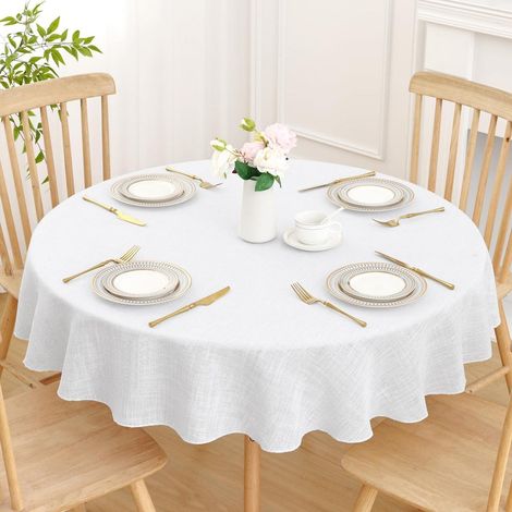 Runde Tischdecke 140cm mit Glitzer, Leinenoptik, wasserabweisend, abwaschbar