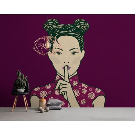 Papier peint panoramique violet pour chambre d'ado Tapisserie panoramique japonaise tendance Papier peint panoramique à motif femme (1/3)