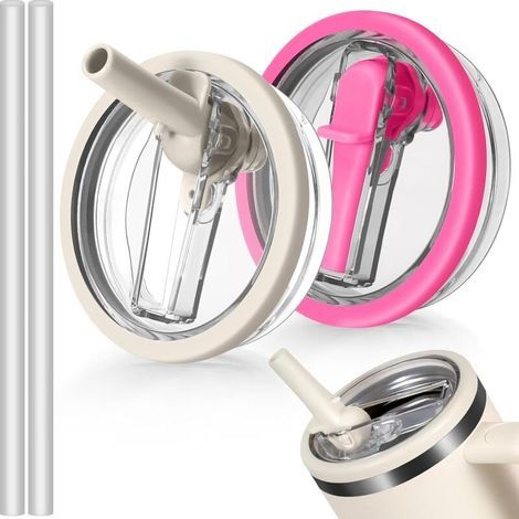 Set mit 2 auslaufsicheren Deckeln für Stanley-Becher, 40-oz-Ersatzzubehör für Stanley-Becher mit 2 wiederverwendbaren Strohhalmen, Klappstrohhalm-Becherzubehör (1/4)