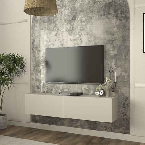 Mobile TV da Parete Nolven con 2 Ante a Ribalta 135 x 32 x 30 cm - Greige [en.casa]