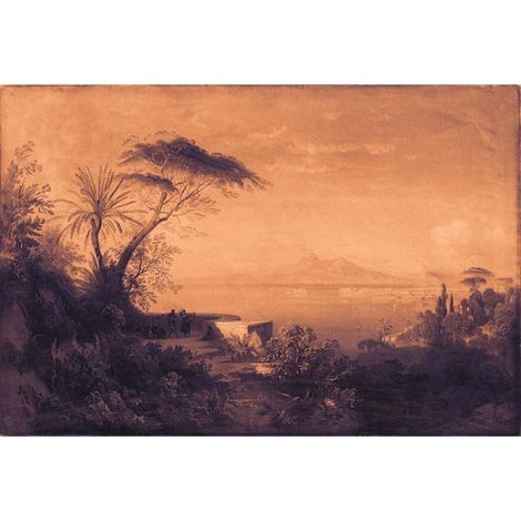 Papier peint panoramique paysage & arbre Tapisserie panoramique vintage style peinture Papier peint panoramique orange & gris idéal chambre & salon (1/3)