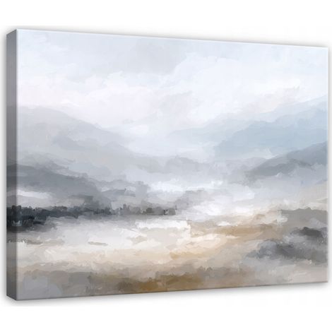Tableau mural sur toile Abstraction aquarelle grise, art mural moderne pour chambre et salon, impression haute definition, 100 x 70 cm