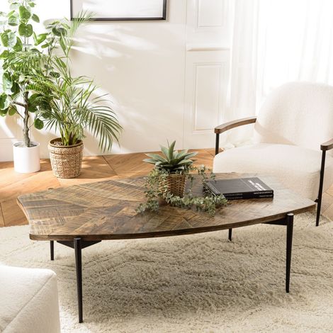 KIARA - Table basse bords concaves 135x75cm en bois recyclé (1/5)