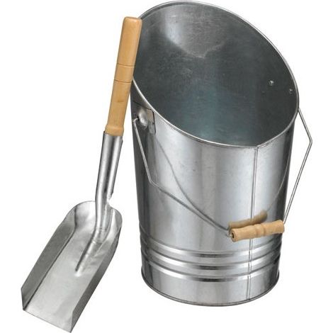 Seau et pelle à cendres en métal galvanisé – Dimensions seau 30-40cm, diamètre 20-26.5cm – Pelle 45cm, largeur 11.5cm – Poignée bois ergonomique – Feu Net