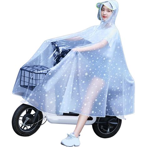 Imperméable transparent pour femme, idéal pour le cyclisme, les vélos électriques et les trottinettes. Imperméable long et léger, taille 4XL, motif flocon de neige blanc. (1/5)