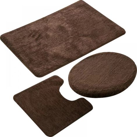 Ensemble de 3 tapis de salle de bain marron : tapis en U 50 x 80 cm + tapis en U 40 x 50 cm + housse 40 x 45 cm