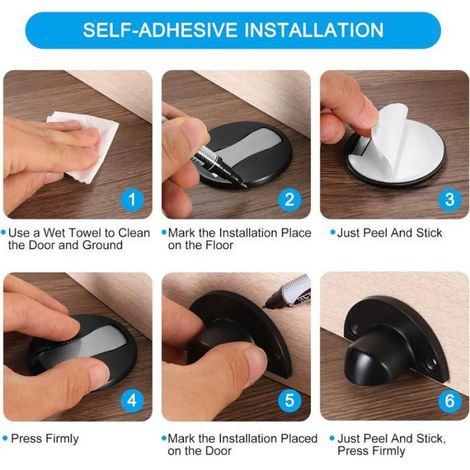 Stop Porte Magnetique - Fixation Au Sol Sans Perçage - Adhésif Ou Vis - Pour Chambre Bureau Salle De Bain - 1 Unite (1/5)