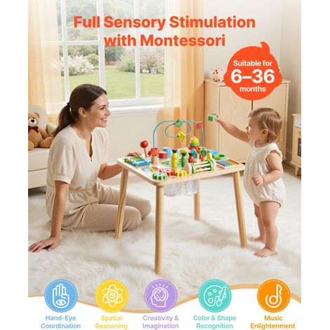 Table Activité Montessori Bébé 6 Mois et Plus Table Apprentissage Montessori Bébé en Bois pour Éveil Développer Coordination Sens du Rythme Enfants Garçon Fille Cadeau d'Anniversaire, 13 en 1 (1/5)
