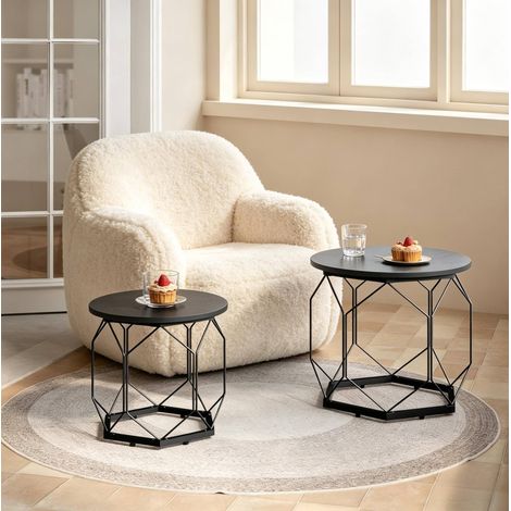 Table basse set de 2 avec rangement, plateaux amovibles, noire HAVRYA (1/5)